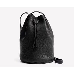 BAGGU Black Pebbled Leather Logo Tote